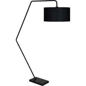 Penelin Floor Lamp featuring a black shade and minimalist black metal design, side view.