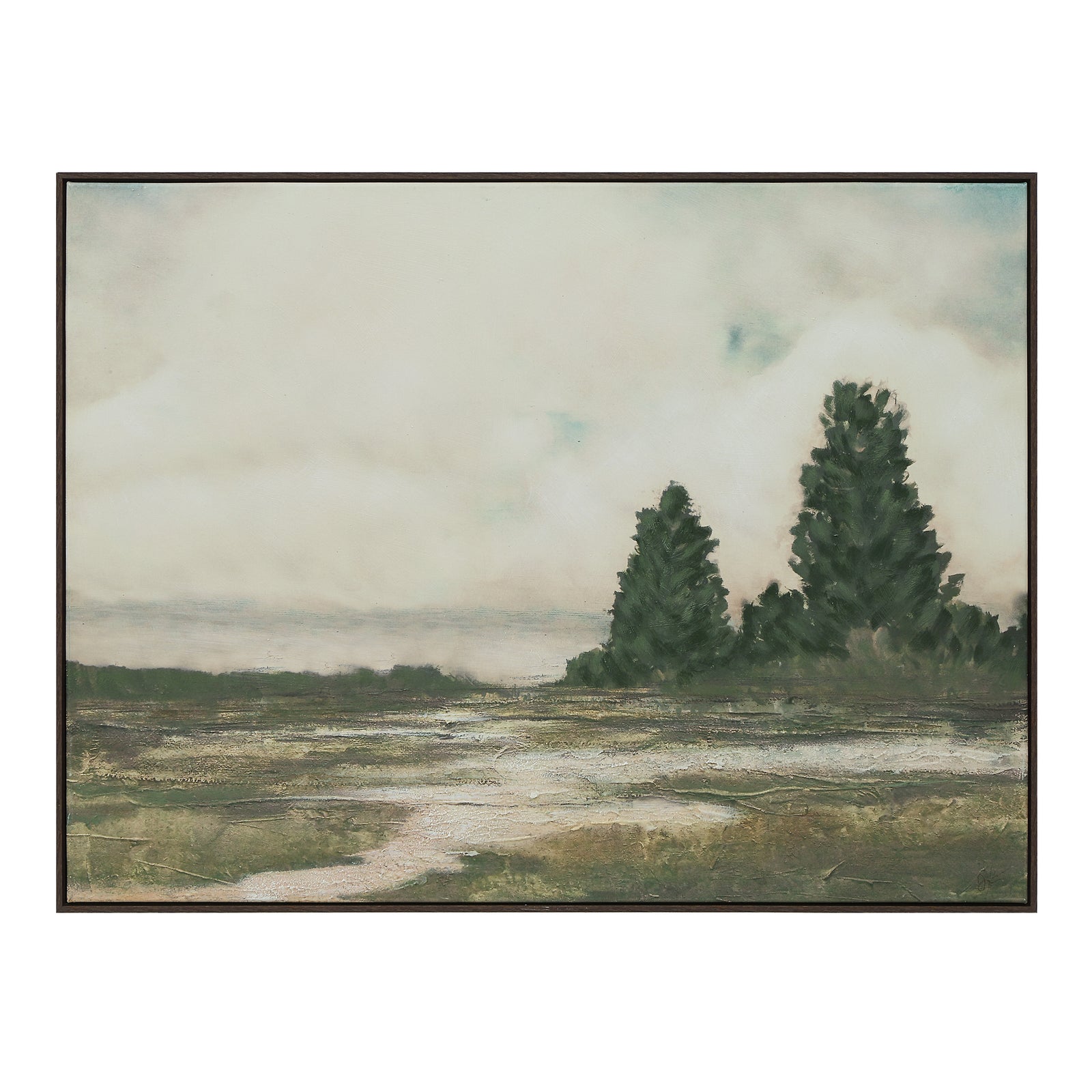 Ashby canvas art featuring a serene landscape with trees and soft clouds