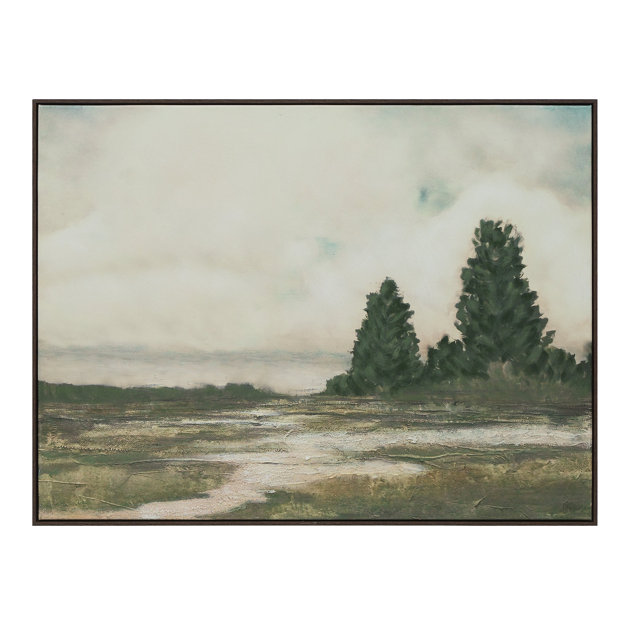 Ashby canvas art featuring a serene landscape with trees and soft clouds