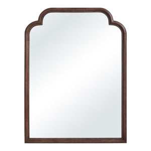 Octavian mirror with a brown wood frame featuring an arched top design.