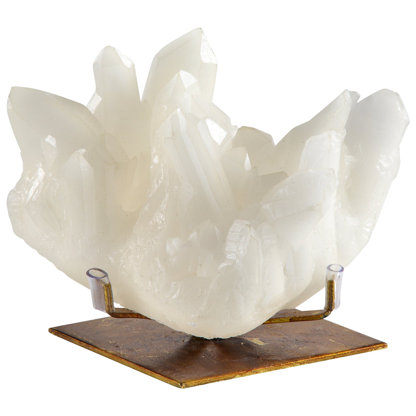 Broomfield Statue book holder featuring a white crystal design on a brass base.