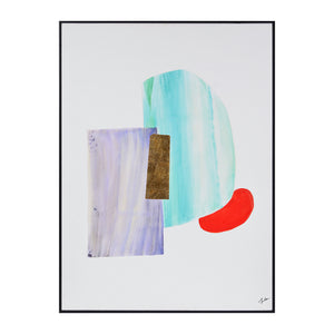 Esmerelda canvas art featuring abstract shapes in teal, purple, gold, and red.