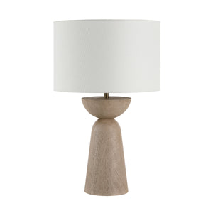 Alba Table Lamp with a white fabric shade and light wood base, featuring a modern design.