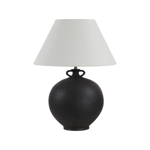 Alicia Table Lamp with a black textured base and white fabric shade