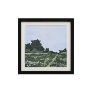 Olmo Canvas Art featuring a landscape with trees and flowers, framed in black.