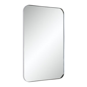 Louvas mirror by Renwil, angled view showcasing rounded corners and clear reflective surface