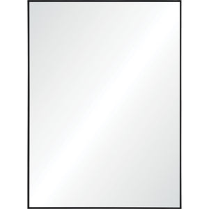Raizel Wall Mirror with a sleek black frame, reflecting light, front view.