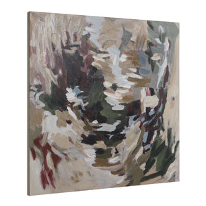 Ardesia canvas art displayed at an angle, showcasing abstract patterns in muted colors.