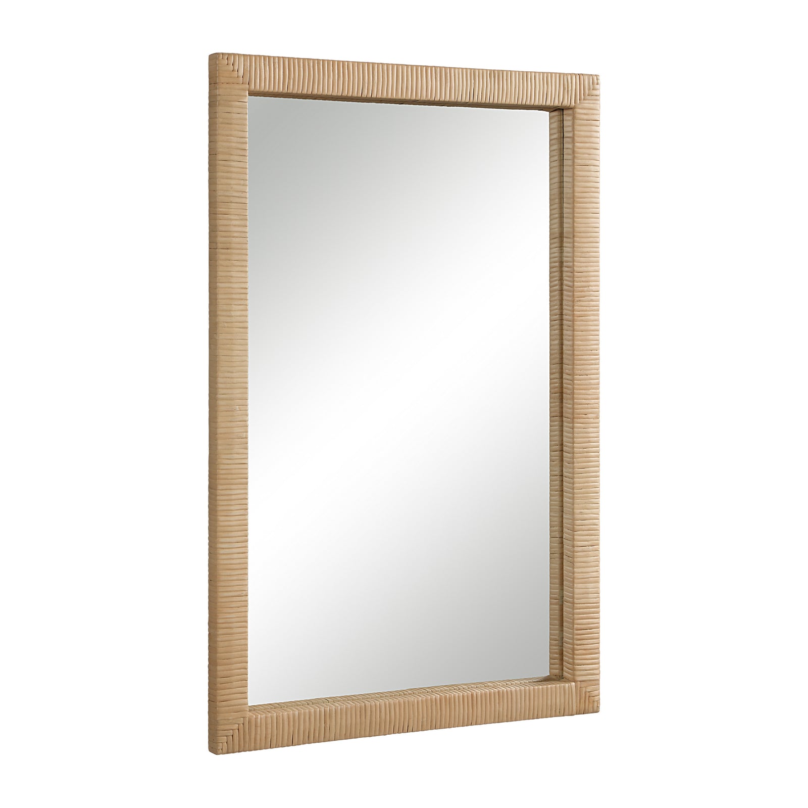 Sara mirror by Renwil with a textured natural wood frame and clear reflective surface.