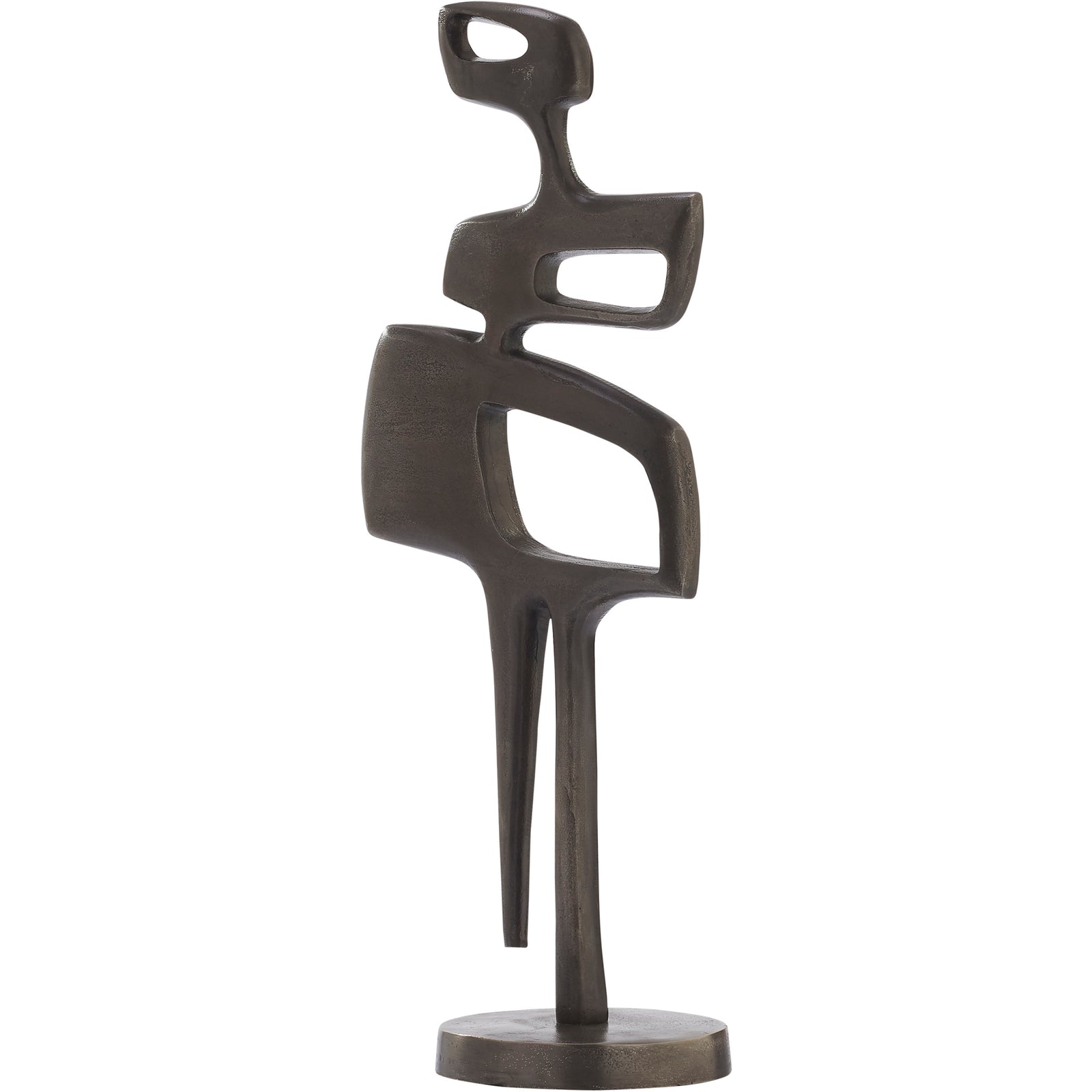 Pacino Indoor Aluminum Statue in Antique Nickel, abstract design, side view