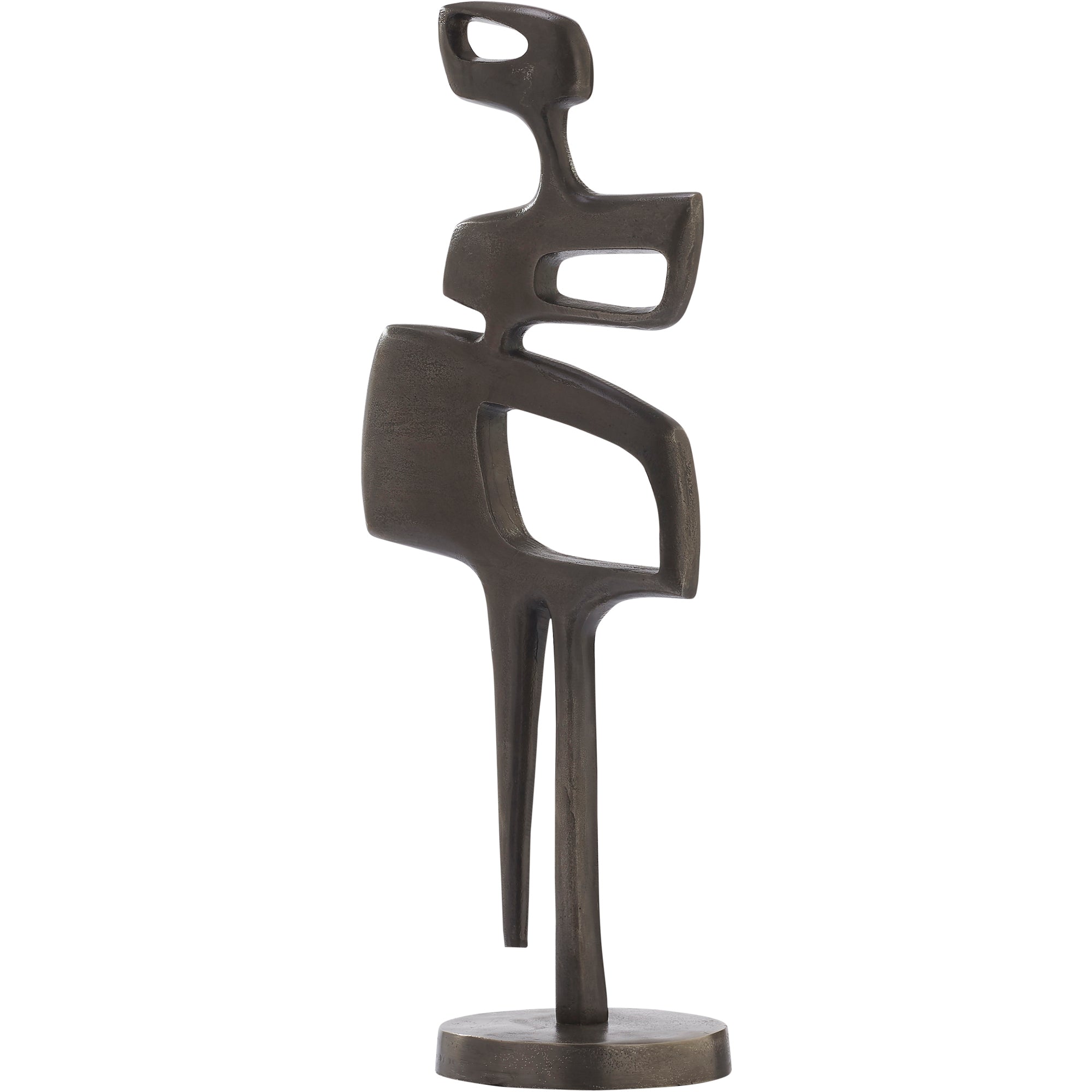 Pacino Indoor Aluminum Statue in Antique Nickel, abstract design, angled view