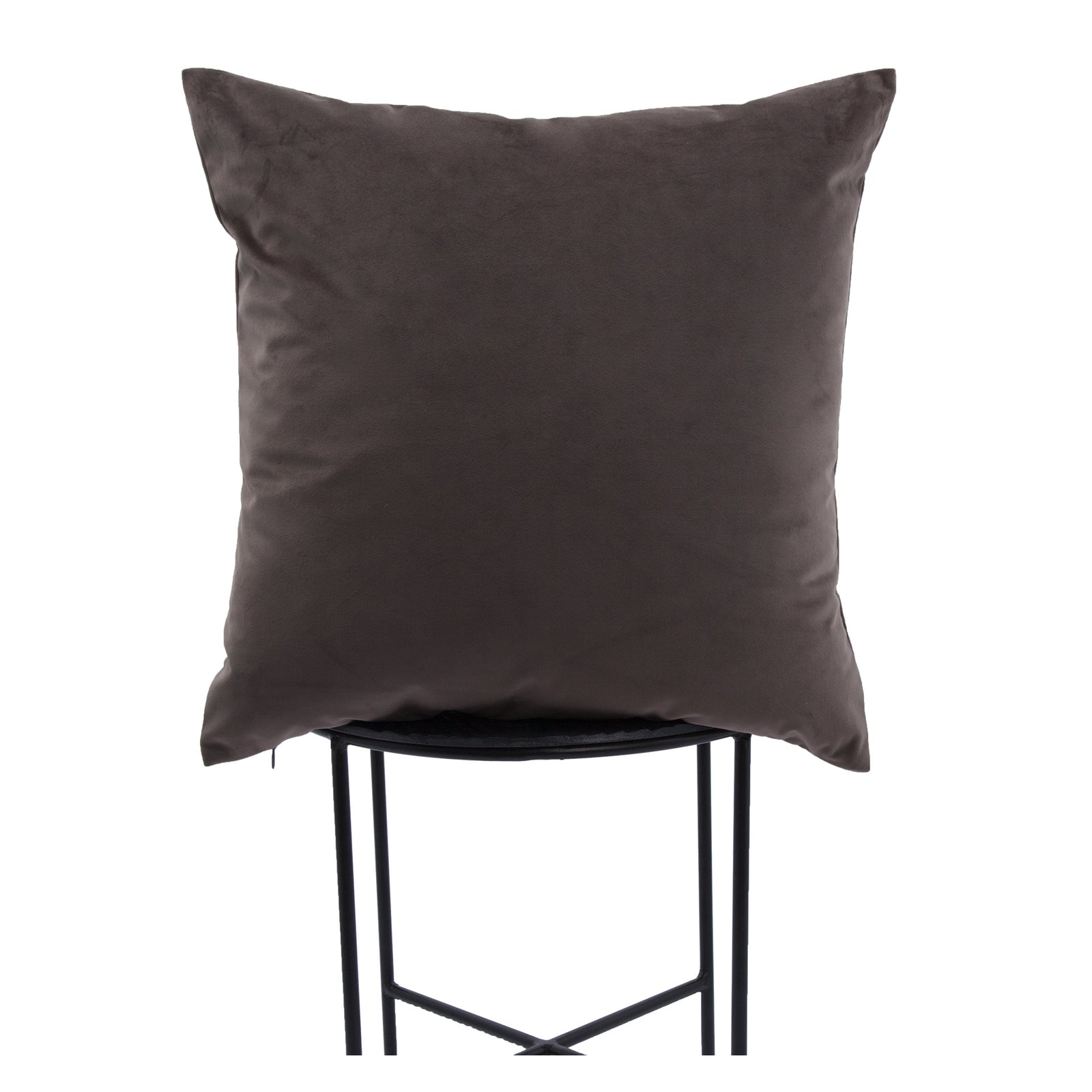 Chestnut Indoor Pillow in dark brown velvet fabric, square shape, front view.