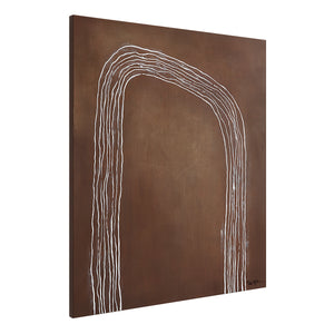 Fallbrook Canvas Art with white lines on a brown canvas, angled view