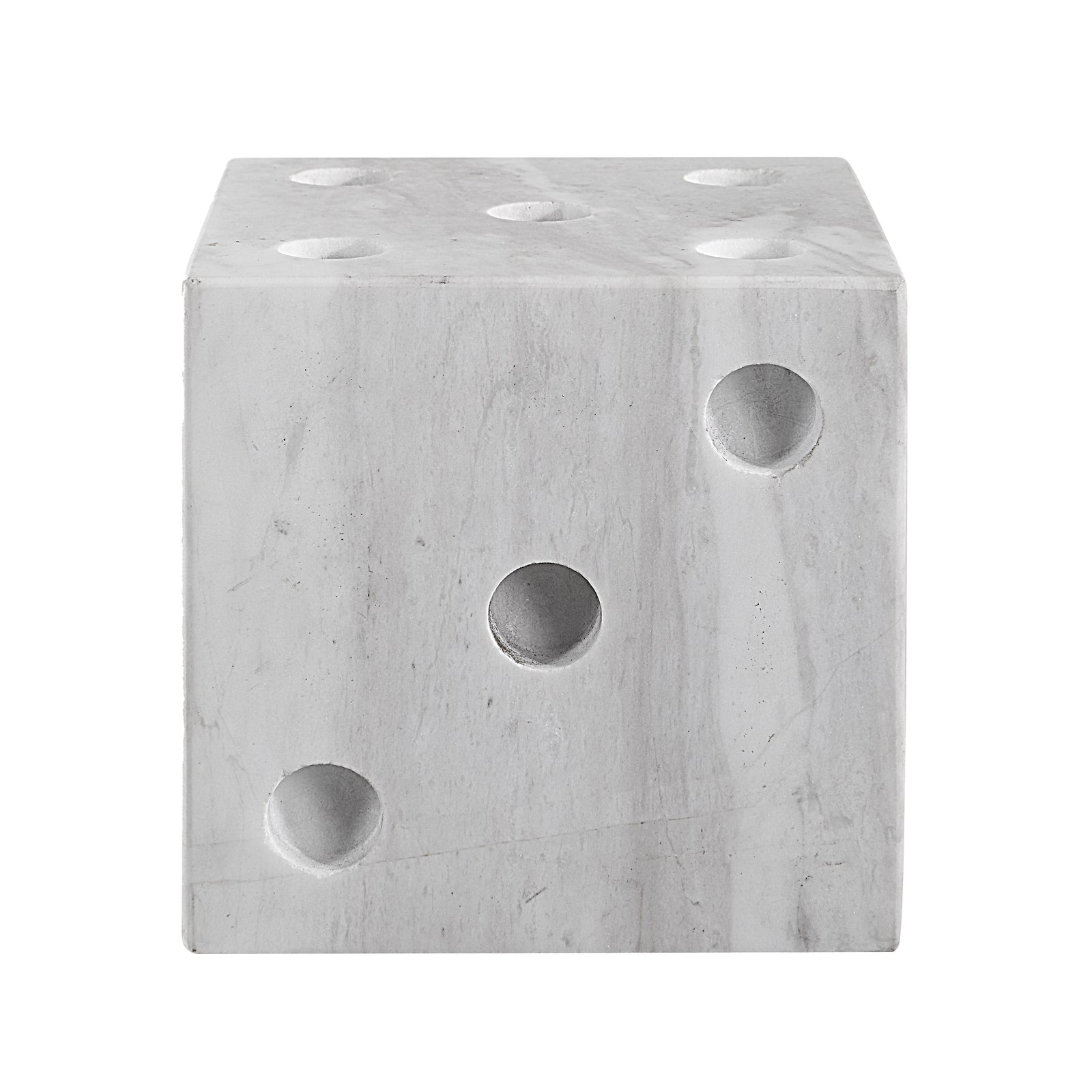 Dylon statue, marble finish, cube shape with six holes, modern design