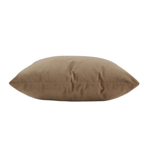 Alchemilla Indoor Pillow in brown velvet, viewed from the side, slim profile.
