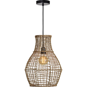 Nahanni Ceiling Fixture featuring a woven natural rattan design with a black ceiling mount.