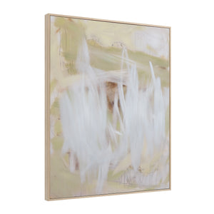 Bonnet canvas art displayed at an angle, showcasing abstract white and light green brushstrokes.