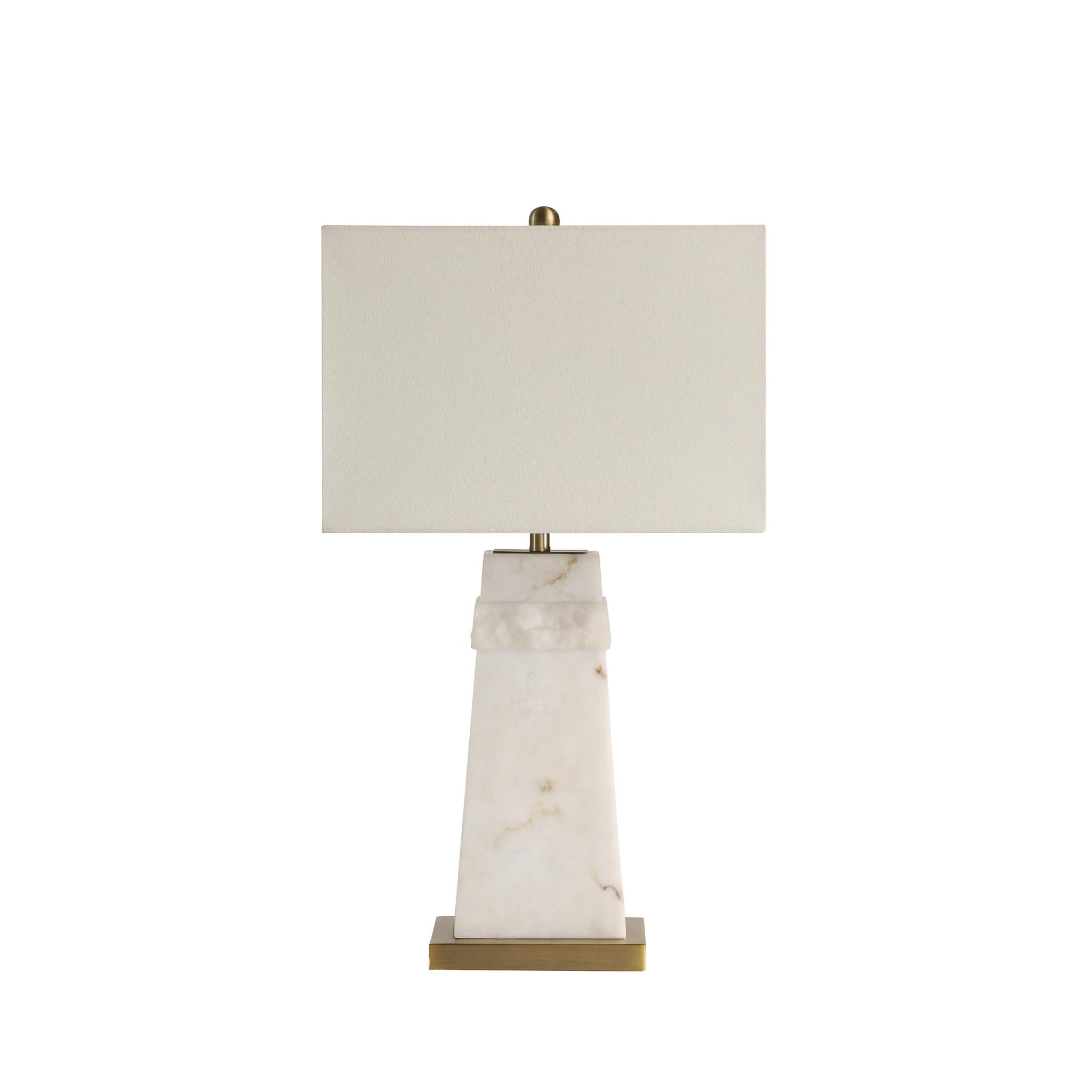 Nisrine Table Lamp showcasing a white shade and elegant marble base with gold details