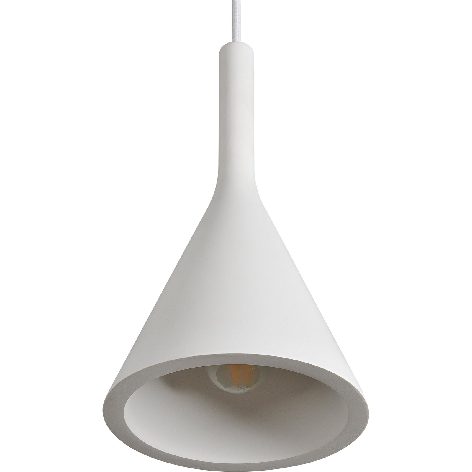 Hottah Ceiling Fixture in white with a conical shade and hanging cord