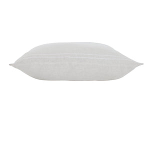 Side view of Raelyn Indoor Pillow, displaying its light gray color and subtle striped pattern.