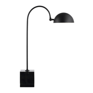 Sansia Table Lamp with a black metal dome shade and square marble base.