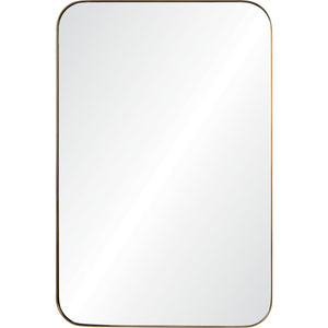Edwin Wall Mirror with rounded corners and a sleek gold frame, reflecting light.