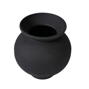 Cadiz vase by Renwil, top view of a black ceramic vase with a rounded body and wide opening.