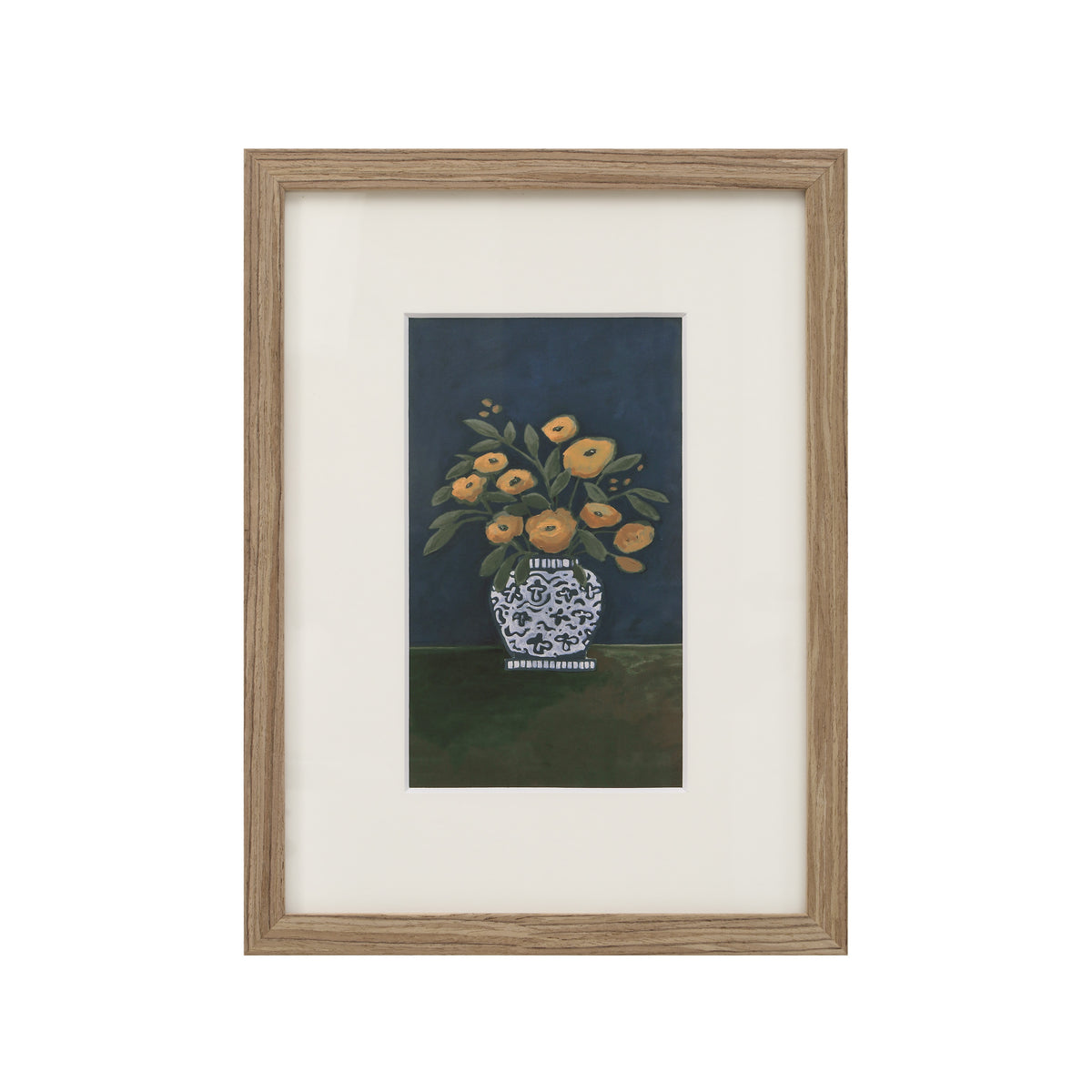 Henriette framed artwork featuring a vase of yellow flowers on a dark background