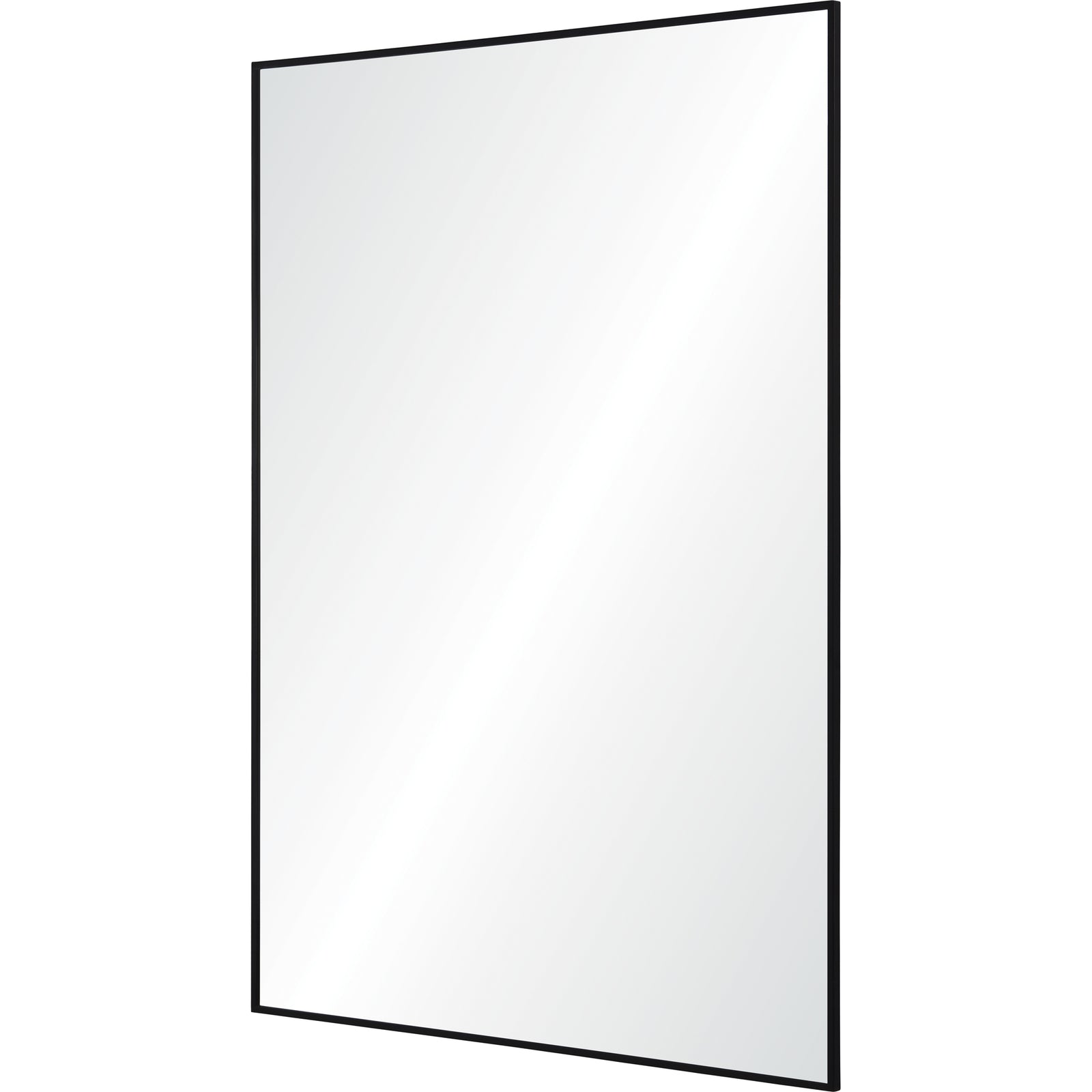 Raizel Wall Mirror with a sleek black frame, reflecting light, front view.