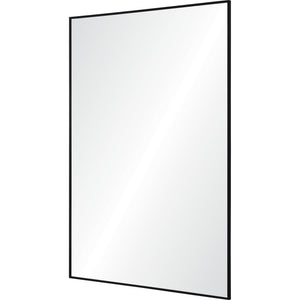 Raizel Wall Mirror angled view showcasing its black frame and reflective surface.