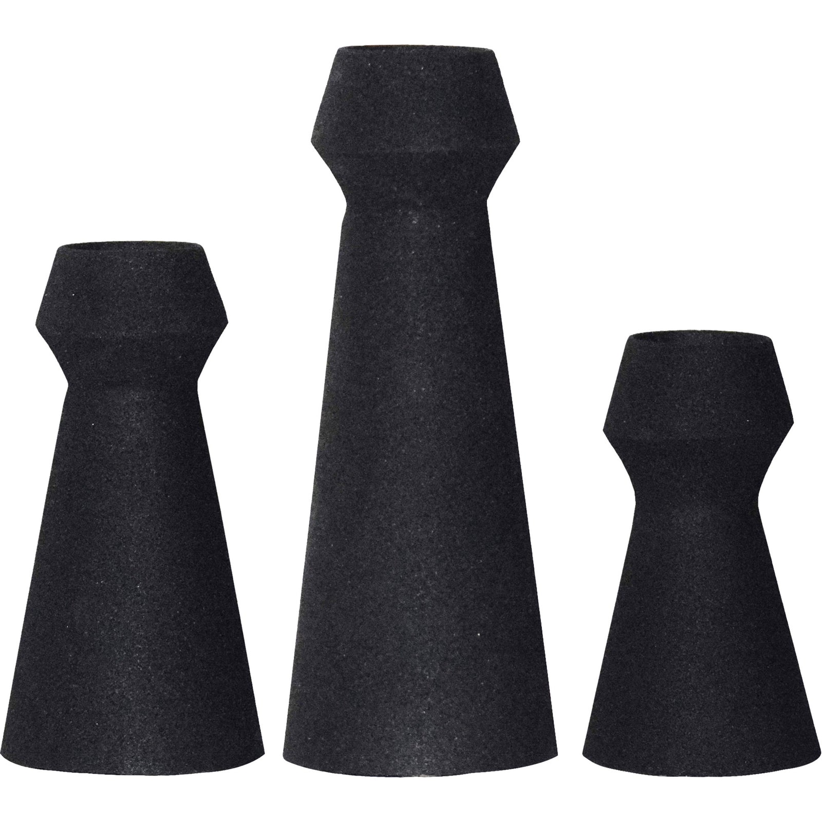 Granfeld Vase by Renwil in black, three conical shapes with textured finish.