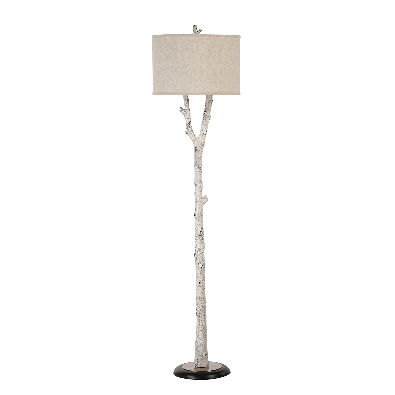 Criterion floor lamp with a textured white branch design and beige fabric shade