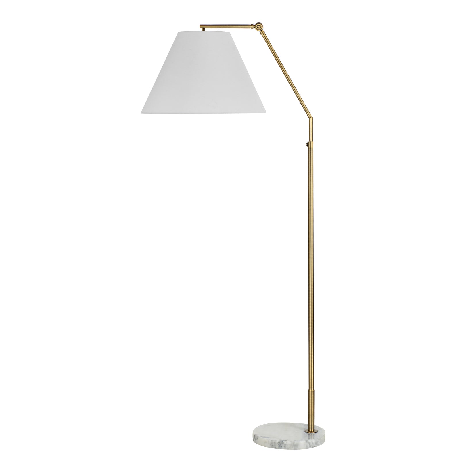 Claire Floor Lamp with white shade and gold metal arm, marble base
