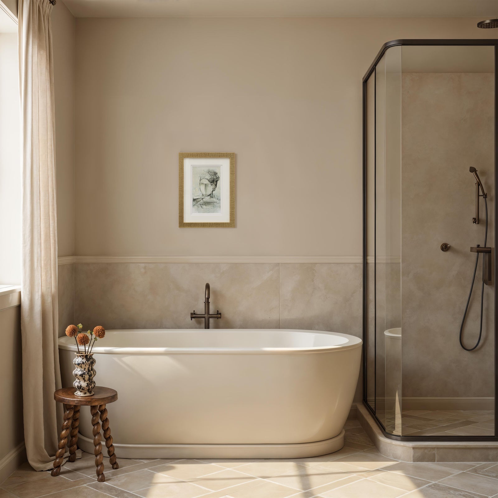 Bellie wall art by Renwil displayed in a modern bathroom with a freestanding tub.