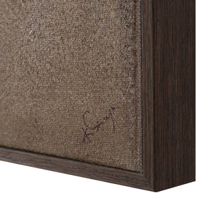 Close-up of Iberis canvas art showing textured surface and signature, framed in dark wood.