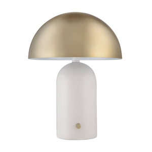 Solero Table Lamp with a gold dome shade and white cylindrical base