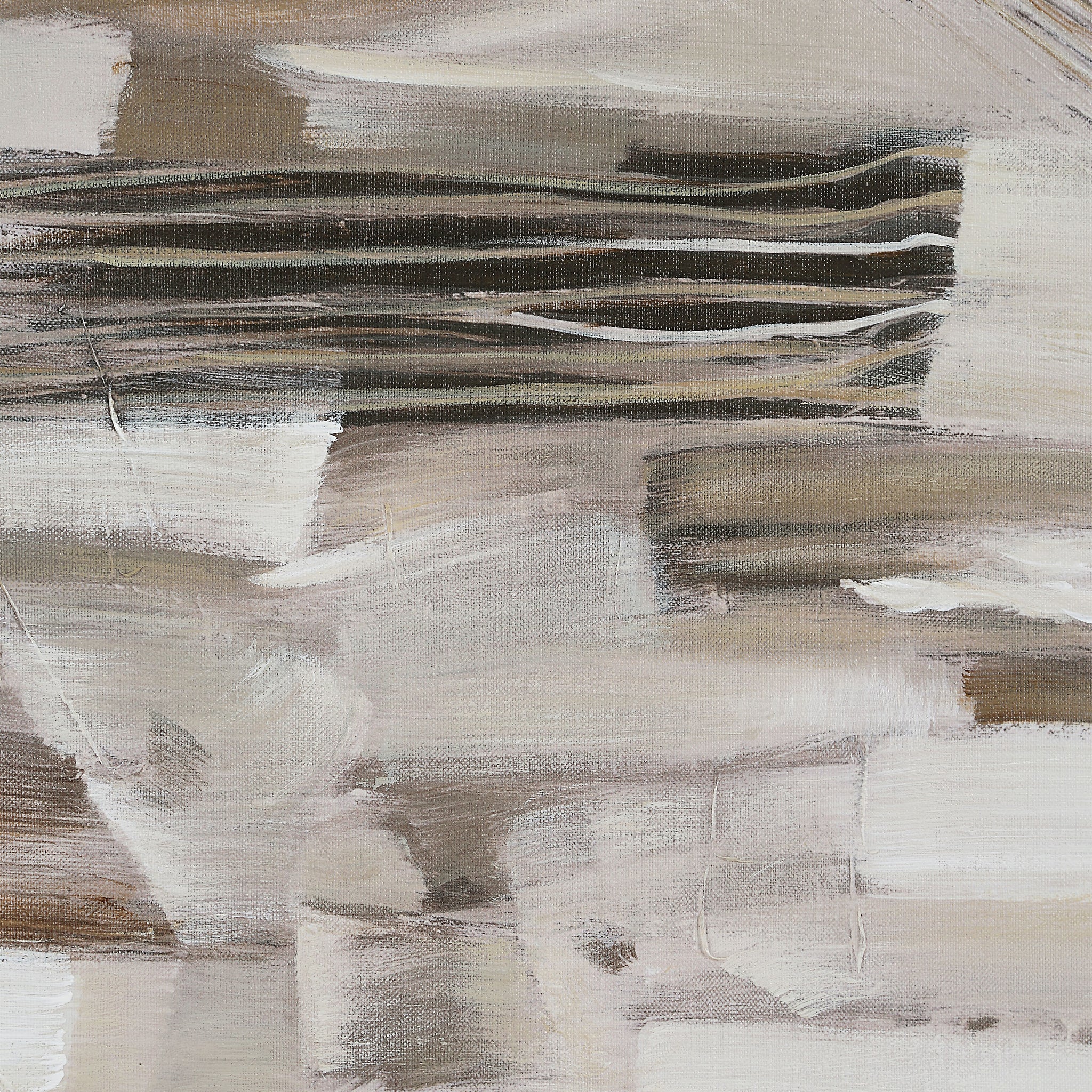Detailed view of Lux canvas art highlighting abstract brush strokes in neutral colors
