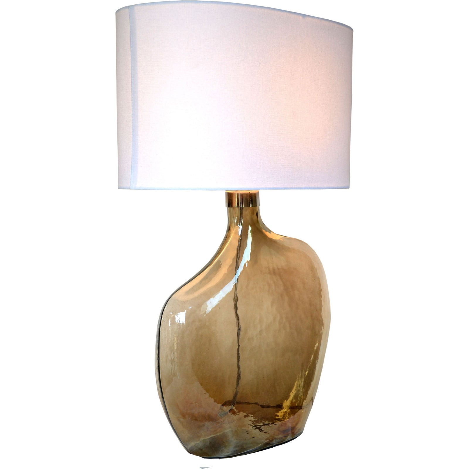 Benedek Table Lamp with a glossy gold glass base and a white fabric shade