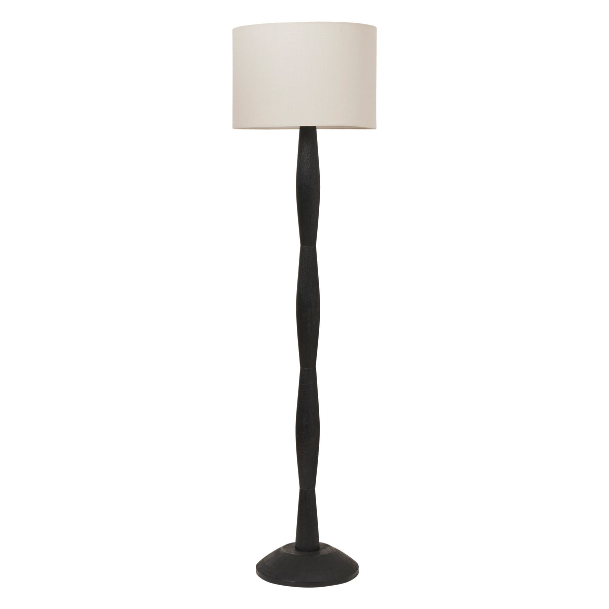 Francine Floor Lamp with a black wooden base and a white fabric shade