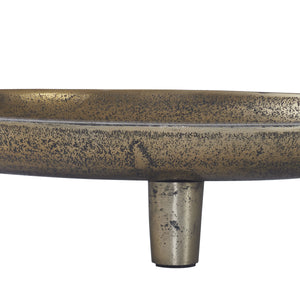 Kaleido Indoor Cast Aluminum Tray in a textured gold finish, featuring a raised design and a sturdy base.