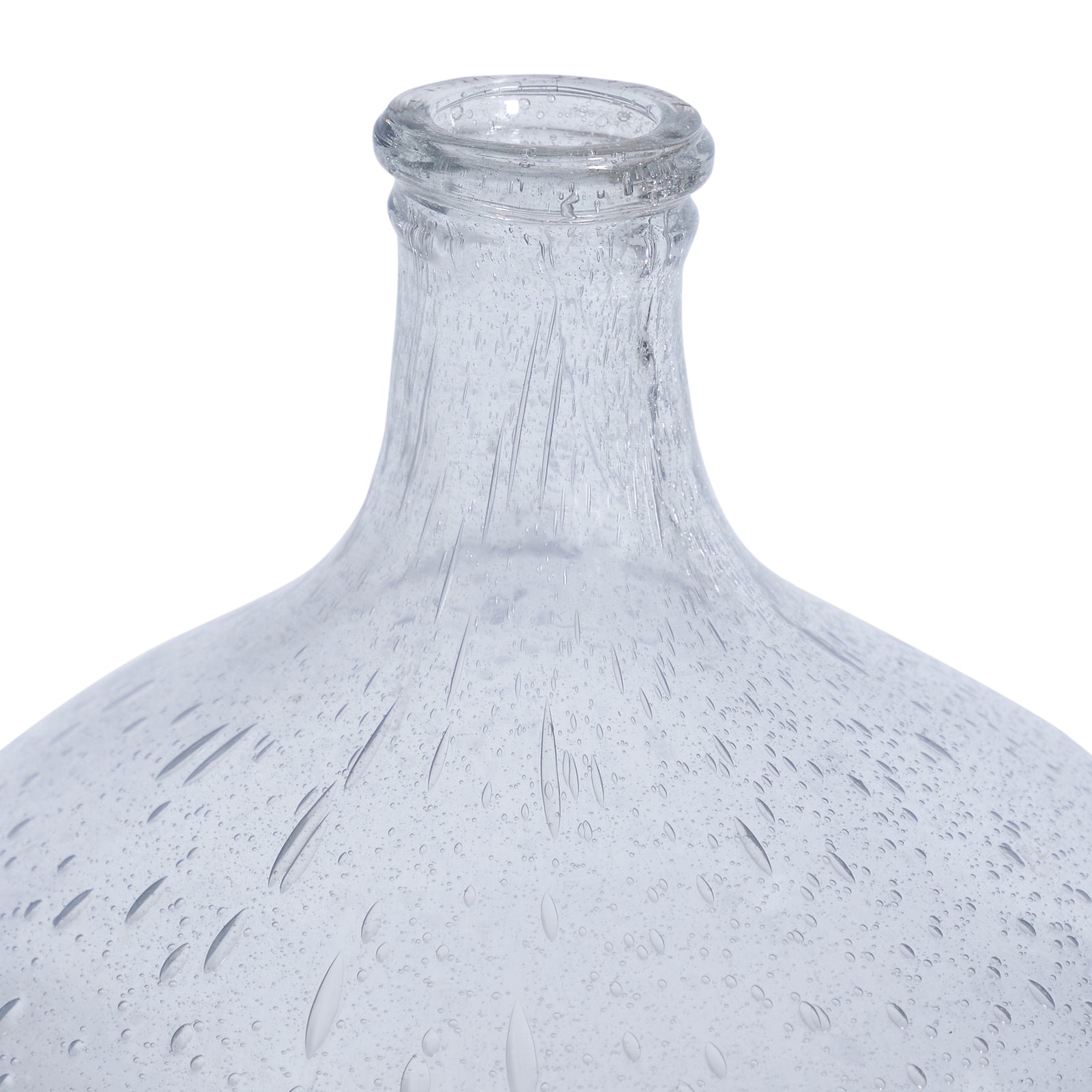 Mirabella vase by Renwil, clear glass with bubble texture, round shape, top view