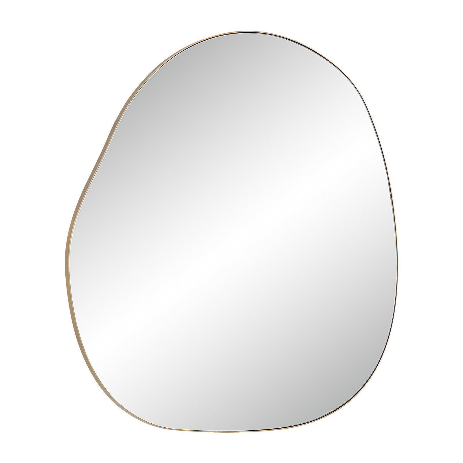 Peony Wall Mirror with an organic shape and a reflective surface, featuring a thin gold frame.