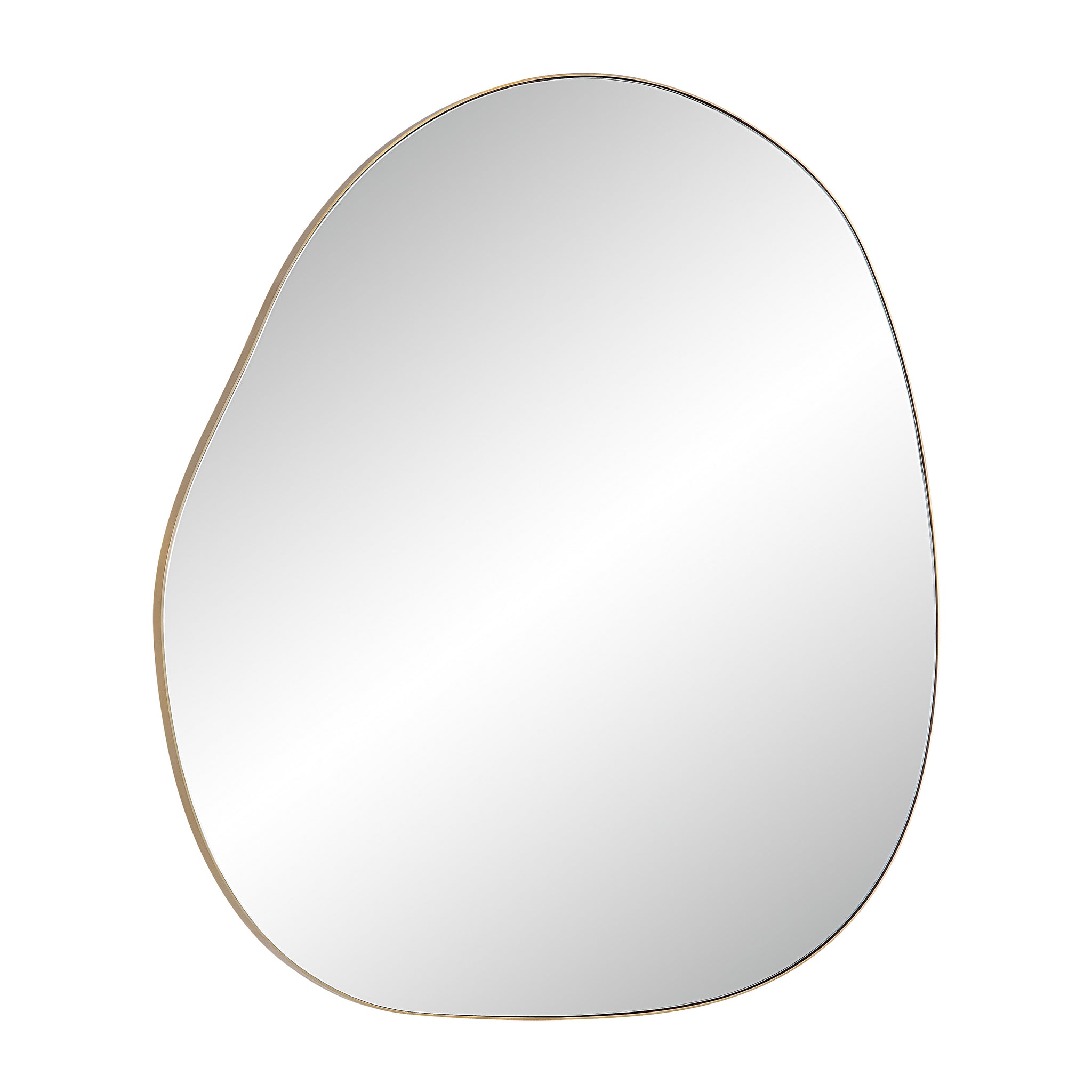 Peony Wall Mirror showcasing a smooth, organic design with a gold border, reflecting light.
