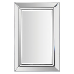 Aura Wall Mirror with a sleek rectangular design and mirrored frame, showcasing a polished surface.