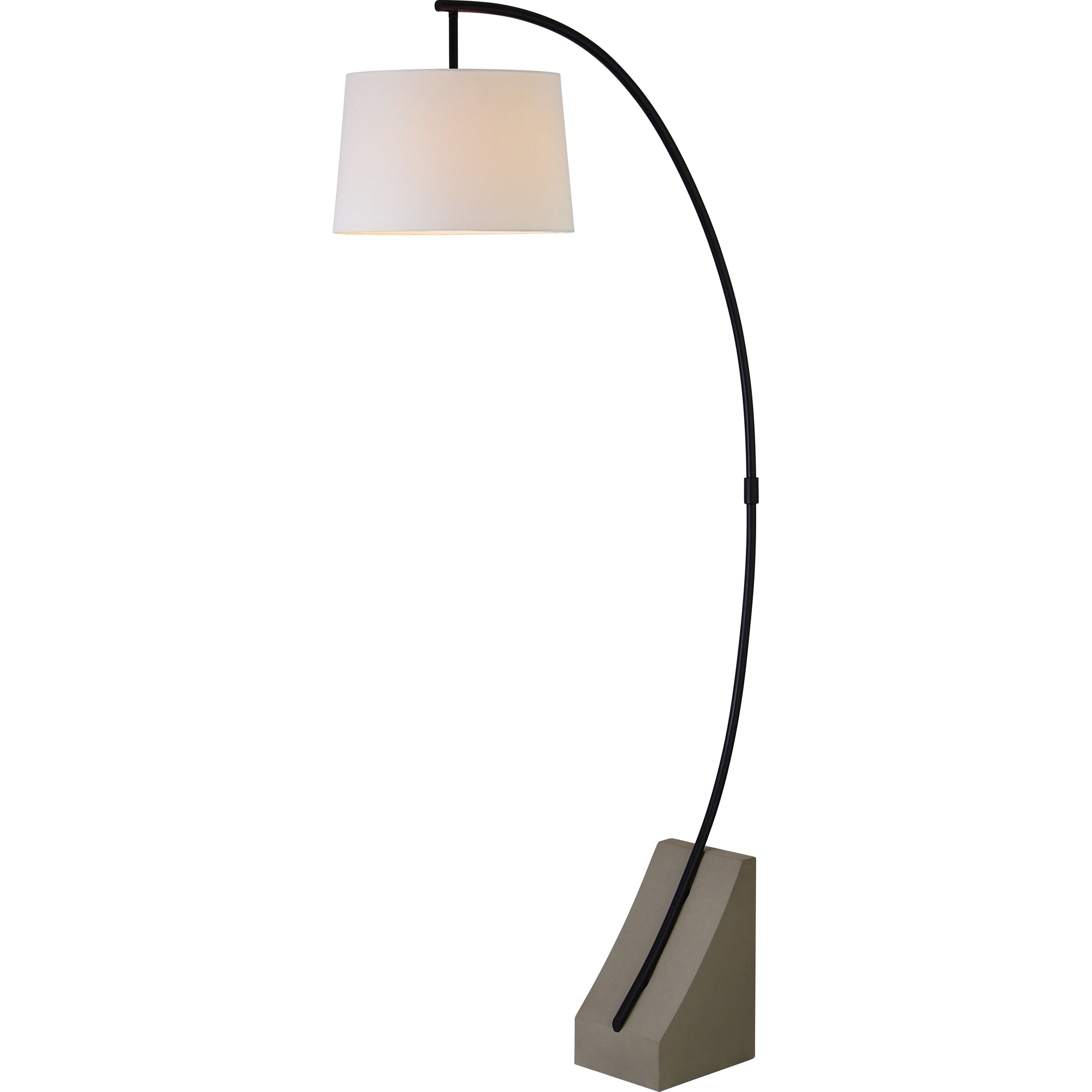 Weymouth Floor Lamp with a white shade and black arm, set on a concrete base