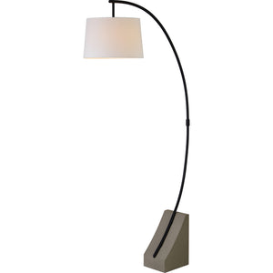 Weymouth Floor Lamp with a white shade and black arm, set on a concrete base