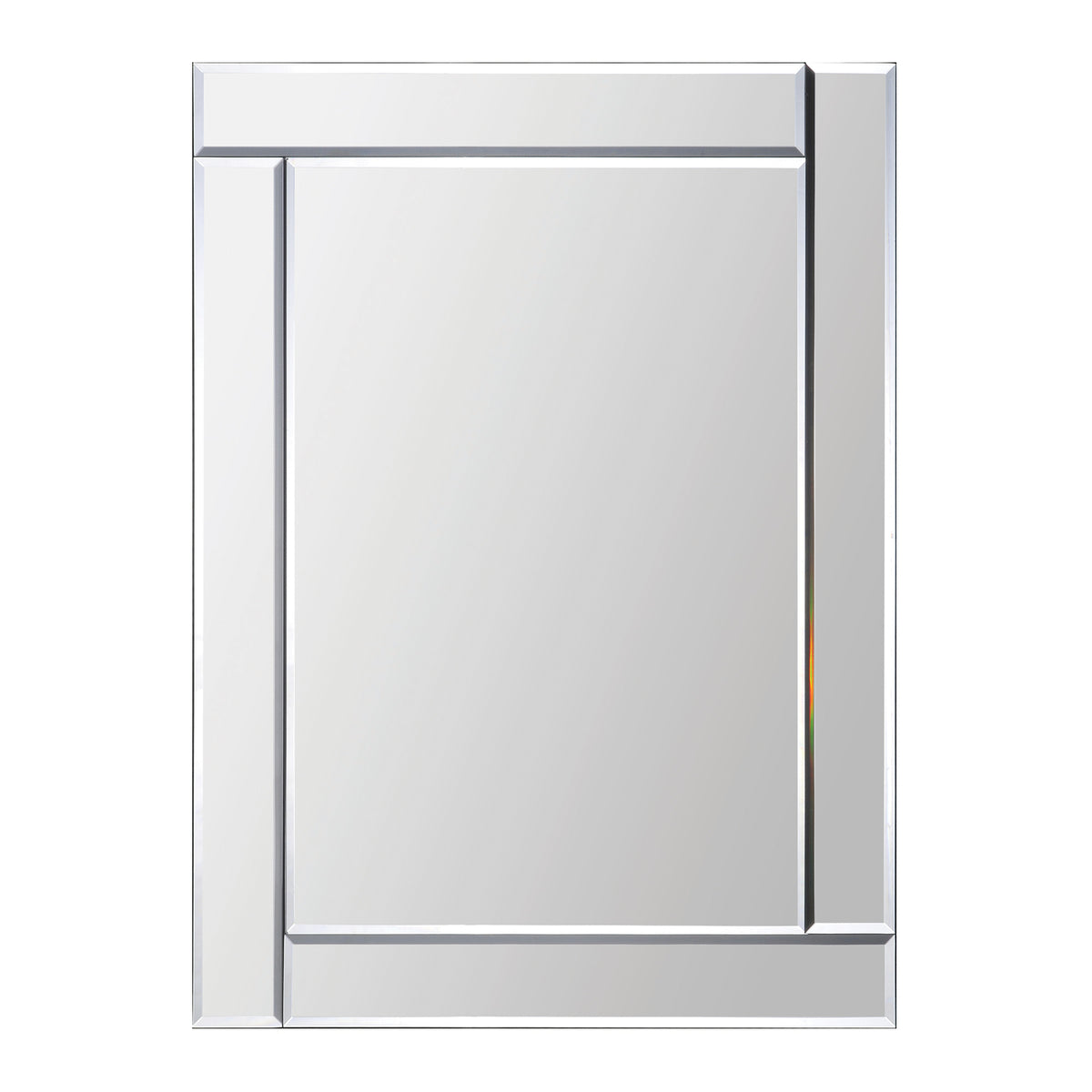 Adan Wall Mirror with a sleek rectangular design and polished edges, reflecting light.