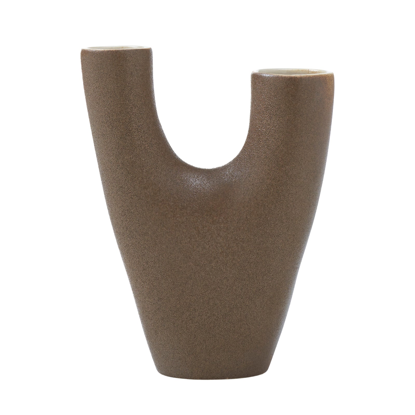 Garnier Small Vase in brown ceramic with a unique U-shape design and textured finish.