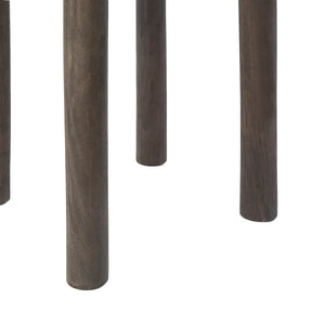 Cetus accent table with dark wooden legs, showcasing a close-up of the leg design.