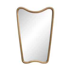 Echoa mirror with a unique wavy gold frame and clear reflective surface, front view.
